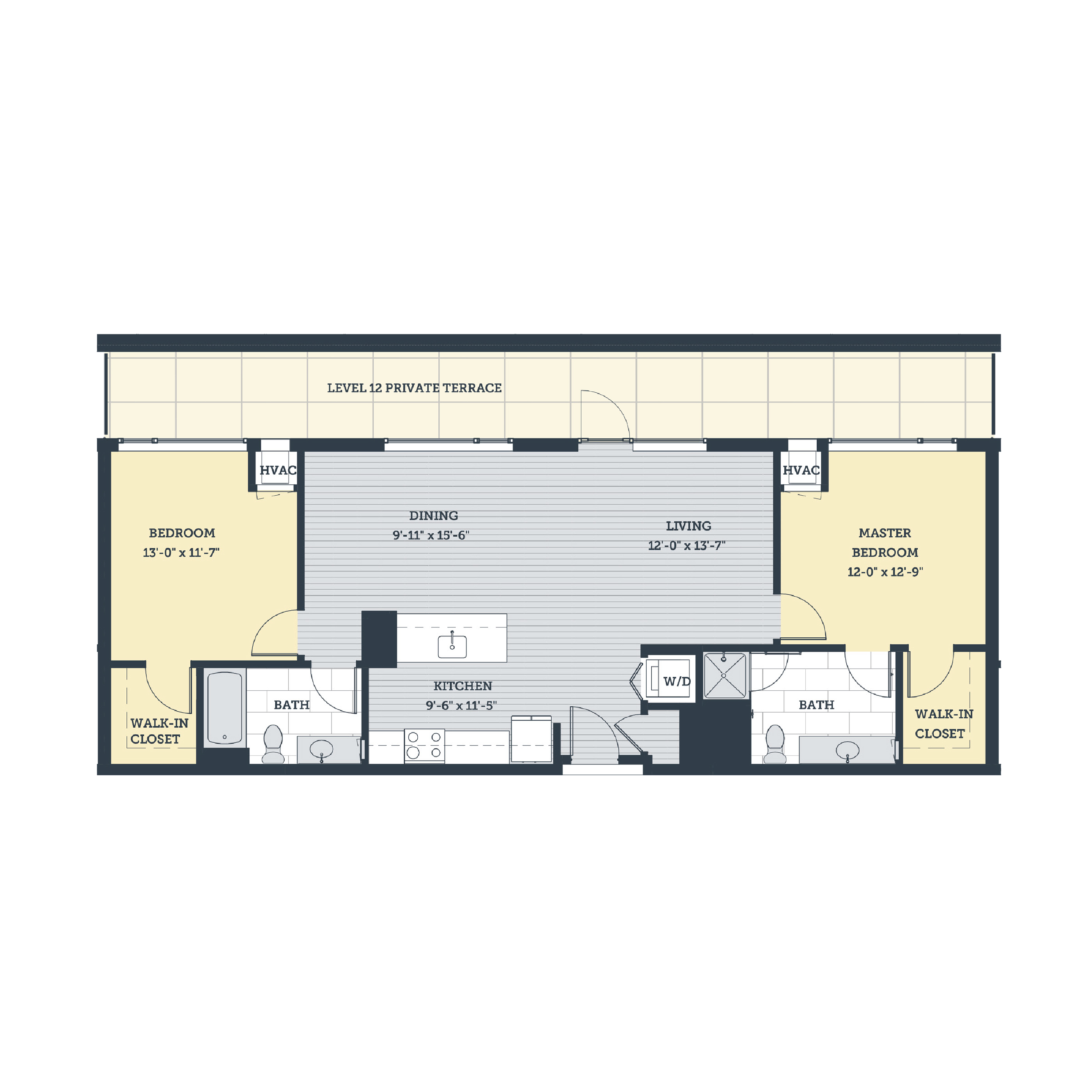 Floor plan for 2 beds, 2 baths, 1131 sqft